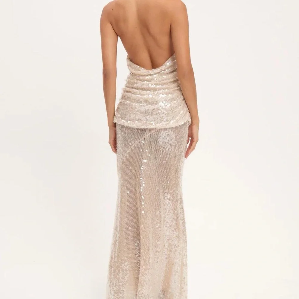 For Love & Lemons Sydney Sequin Maxi Dress Backless Halter Gown - Picture 3 of 12